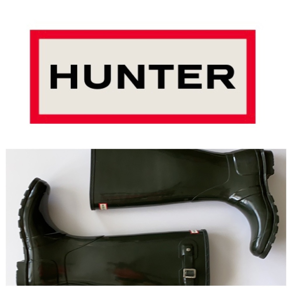 HUNTER Tall Glossy Rainboot in Dark Olive.